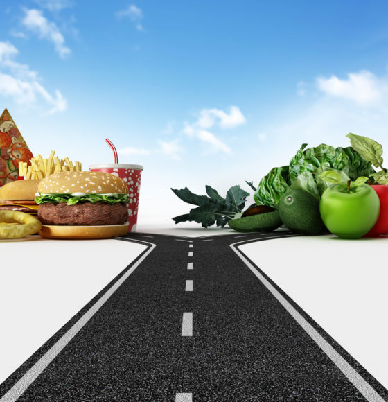 Choice between fast food and healthy food